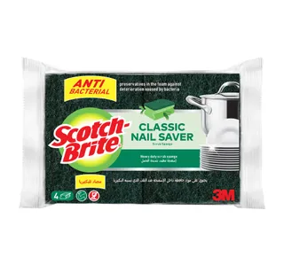 Scotch Brite Anti-Bacterial Classic Nail Saver Heavy Duty Scrub Sponge 4 pcs