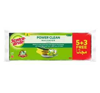 Scotch Brite Power Clean Heavy Duty Nail Saver Scrub Sponge Value Pack 8 pcs