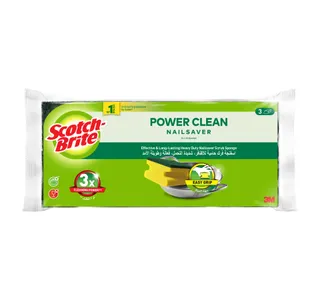 Scotch Brite Power Clean Heavy Duty Nail Saver Scrub Sponge 3 Pcs
