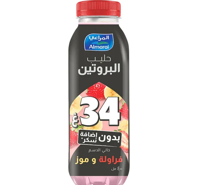 المراعي حليب بروتين بالفراولة والموز بدون إضافة سكر 400 مل