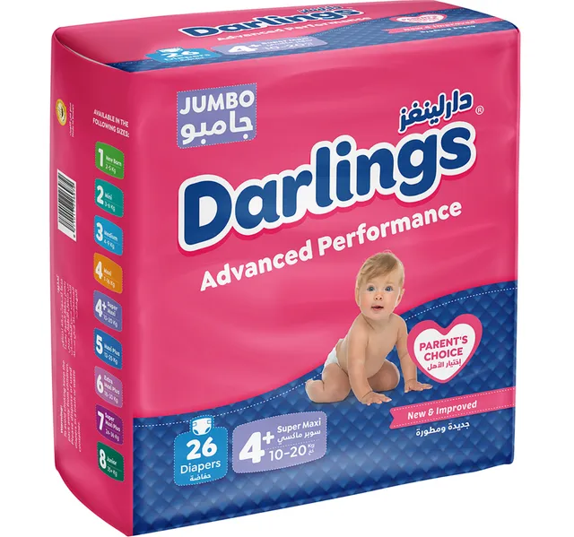 Darlings Advanced Performance Diapers Size 4 Super Maxi 10-20kg, 26 Pieces