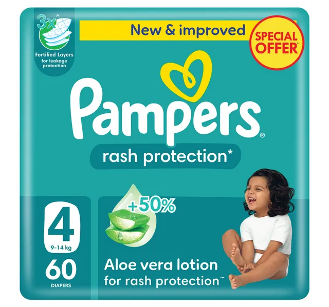 Pampers Rash Protection Diaper With Aloe Vera Lotion Size 4 9 14kg Value Pack 60 Pcs