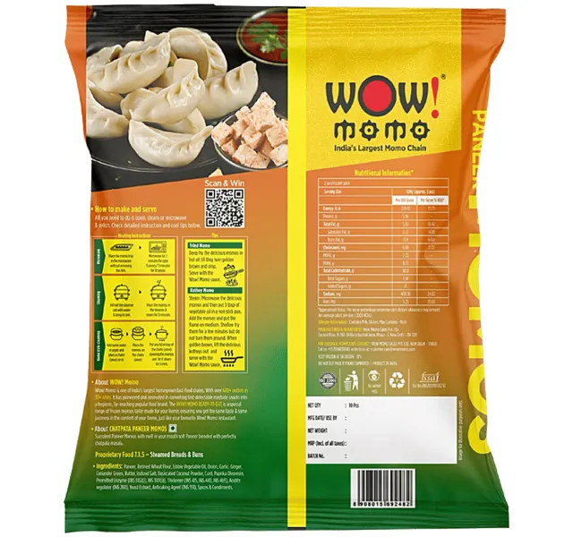 Wow Momo Chatpata Paneer Instant Momos 10 Pcs