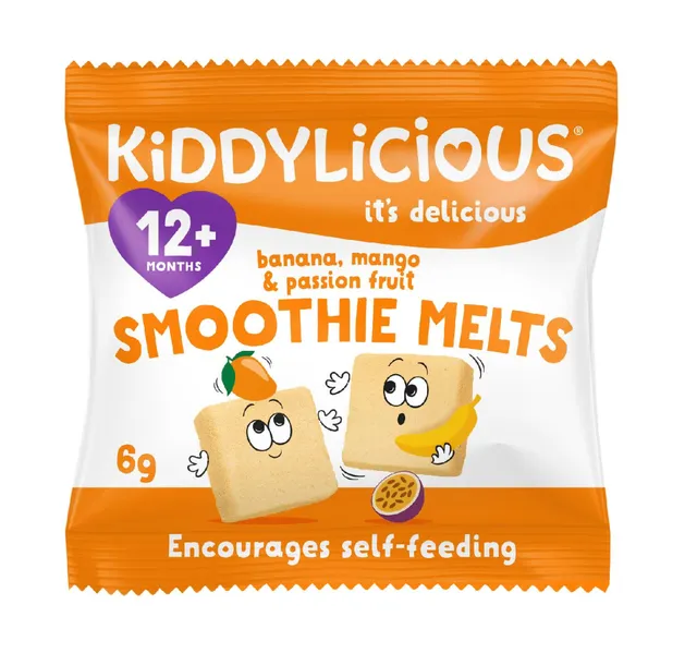 Kiddylicious No Added Sugar Smoothie Melts Banana Mango Passion Fruit Kids Snack Suitable for 12+ Months 6 g