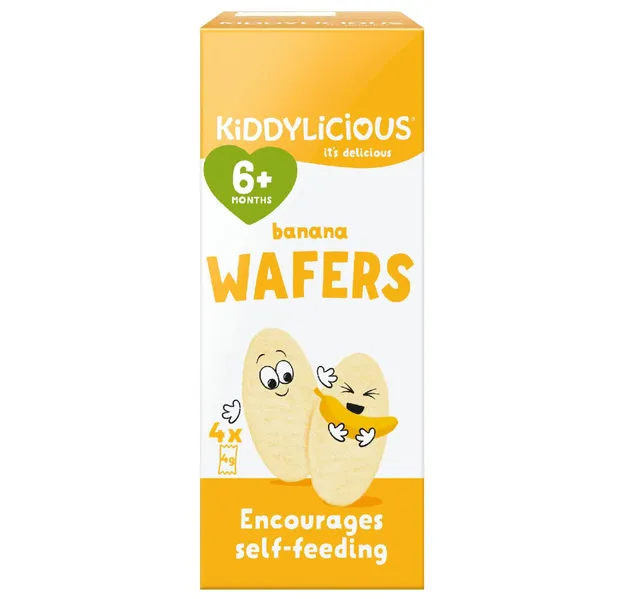Kiddylicious Gluten Dairy Free Banana Wafers Baby Snack Suitable For 6 Months 4 X 4 G
