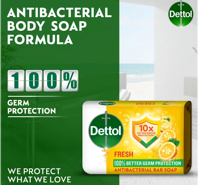 Dettol Fresh Anti Bacterial Bar Soap Citrus Orange Blossom Scent 4 X 120 G