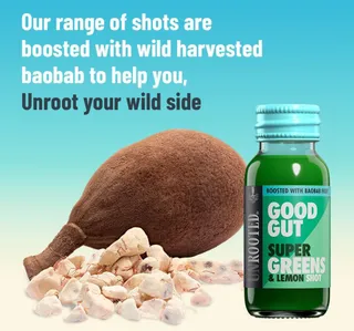 Unrooted Good Gut Super Greens Lemon Shot Boosted With Baobab 60 Ml