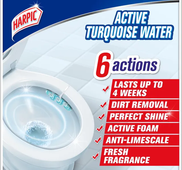 Harpic Active Turquoise Water Toilet Rim Block Tropical Lagoon Scent