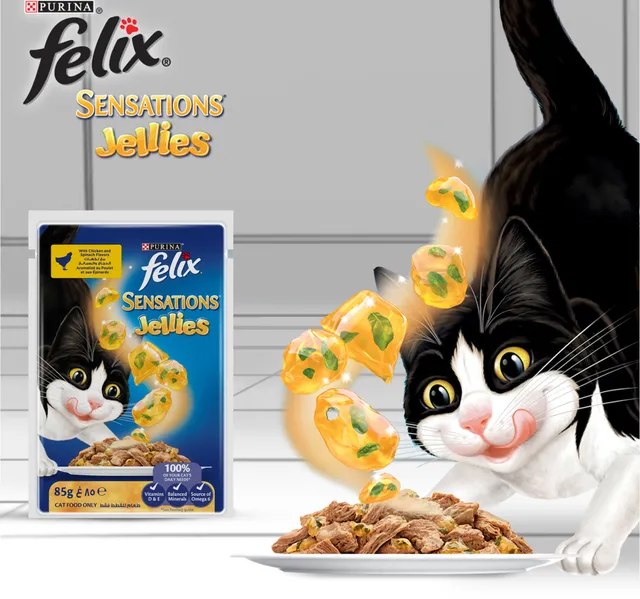Purina Felix Sensations Jellies with Chicken & Spinach Flavors Wet Cat Food 85 g