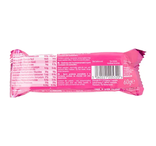 Grenade 20g Protein Dark Chocolate Raspberry Flavour Protein Bar 60 G
