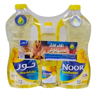 نور زيت دوار الشمس 2 × 1.5 لتر + زيت فرايلايت 750 مل