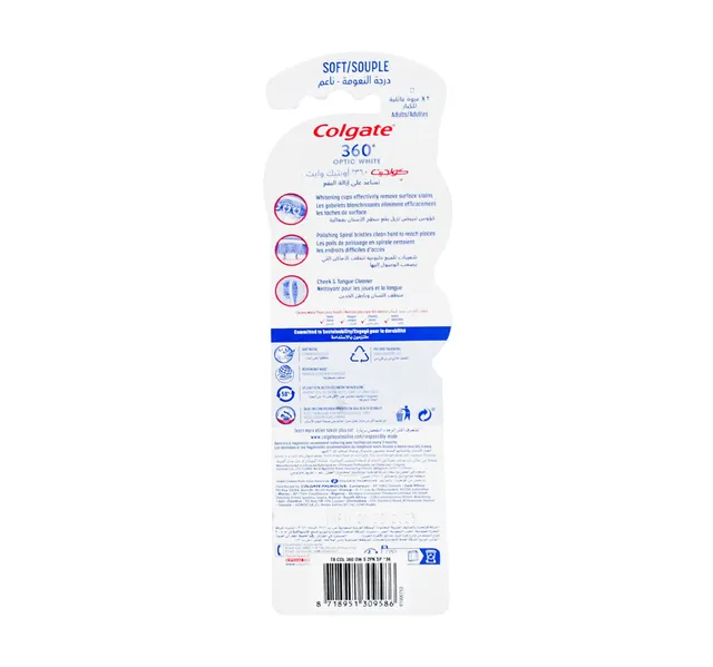 Colgate 360deg Optic White Soft Toothbrush Assorted Colour 2 Pcs