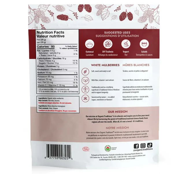 Organic Traditions White Mulberries 227 g