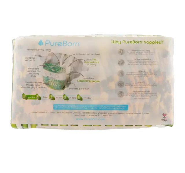 Pure Born Organic Bamboo Diaper Size 1 Up To 5kg 34 Pcs