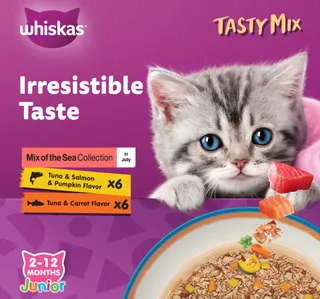 Whiskas Tasty Mix Junior Mix Of The Sea Collection in Jelly Kitten Food From 2-12 Months 12 x 70 g