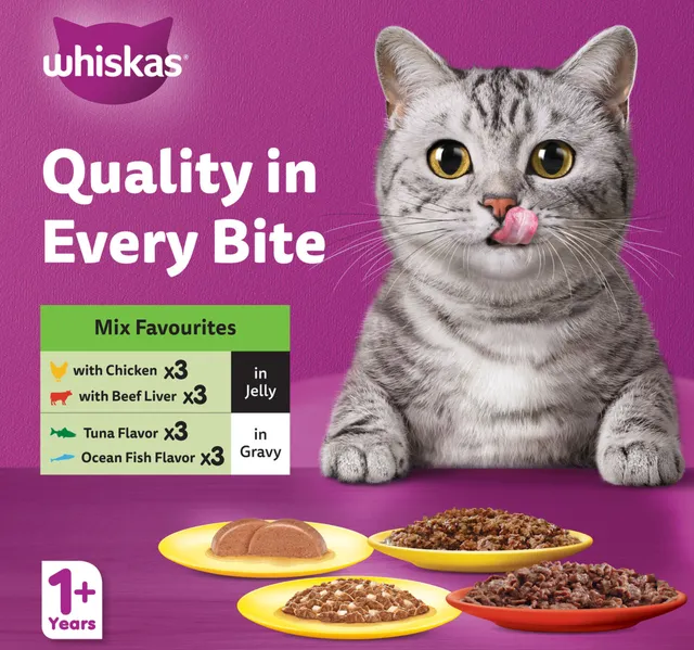 Whiskas Mixed Favourites Cat Food For Adult Cats 1 Years 12 X 80 G