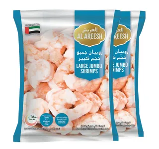 Al Areesh Large Jumbo Frozen Shrimps 2 X 800 G