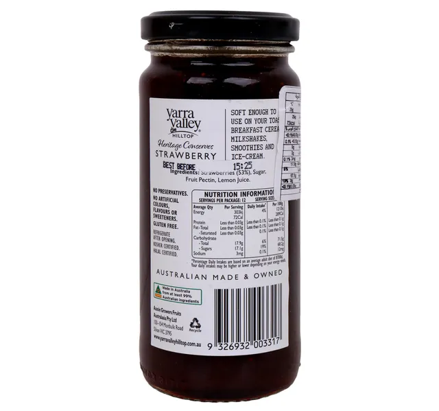 Yarra Valley Hilltop Strawberry Jam 300 G