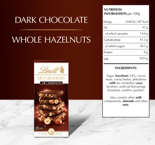 Lindt Les Grandes 34% Hazelnut Dark Chocolate 150 g