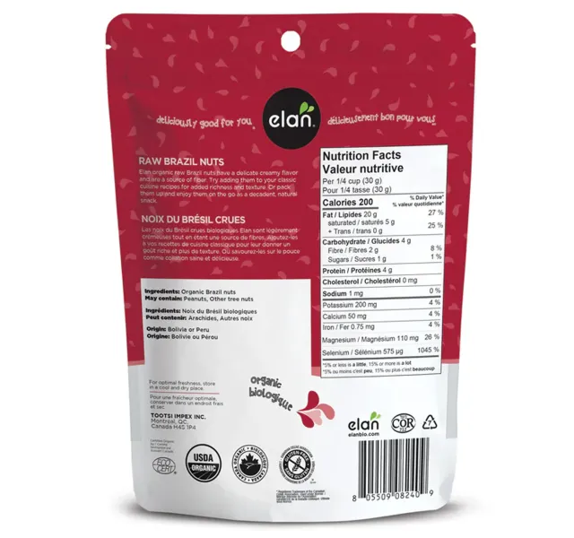 Elan Organic Raw Brazil Nuts 185 g