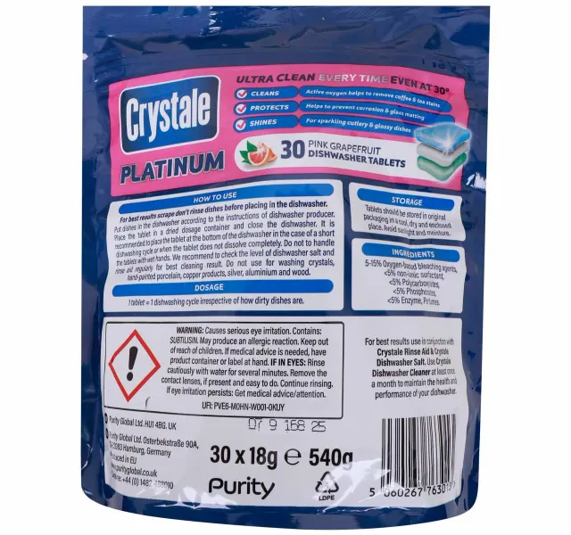 Crystale Platinum Dishwasher Tablets Pink Grapefruit 30 Pcs