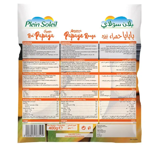Plein Soleil Freshly Frozen Red Papaya Chunks 400 g