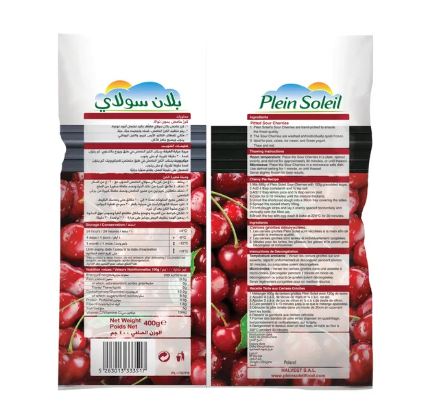 Plein Soleil Freshly Frozen Pitted Sour Cherries 400 G