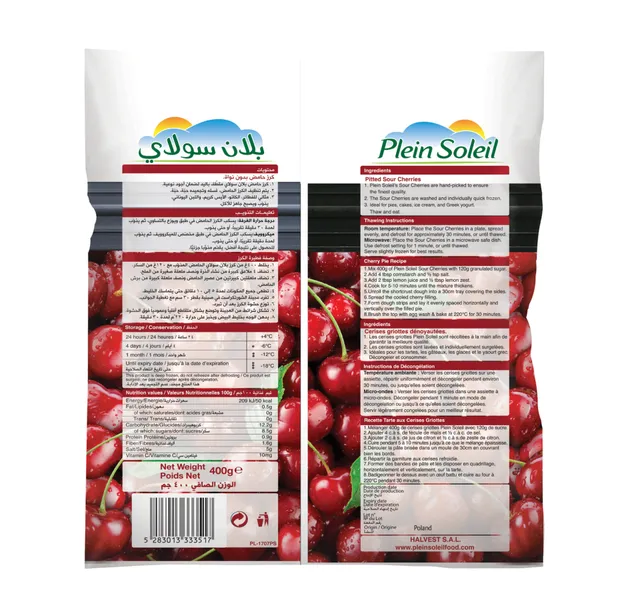 Plein Soleil Freshly Frozen Pitted Sour Cherries 400 g