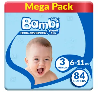 Sanita Bambi Extra Absorption Baby Diapers Size 3 Medium 6-11kg 84 pcs