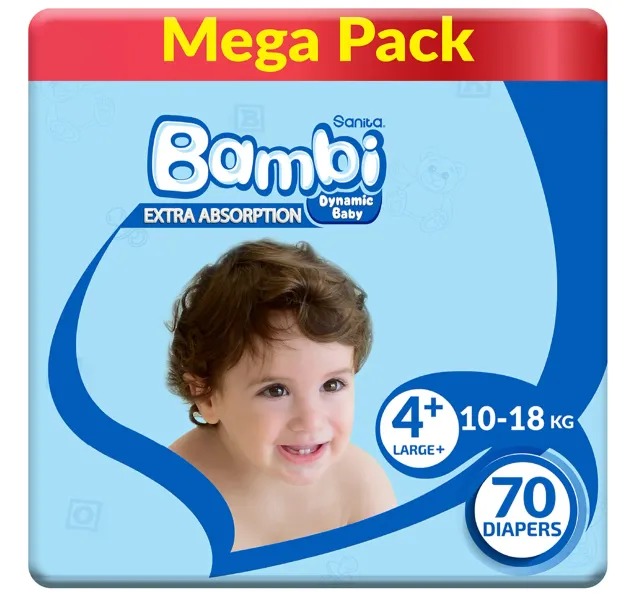 Sanita Bambi Extra Absorption Baby Diapers Size 4 Large 10 18kg 70 Pcs