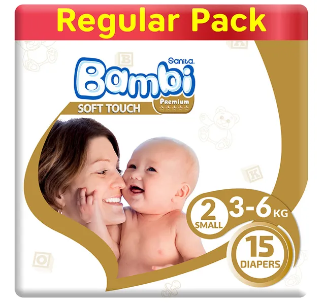 Sanita Bambi Premium Soft Touch Baby Diapers Size 2 Small 3 6kg 15 Pcs