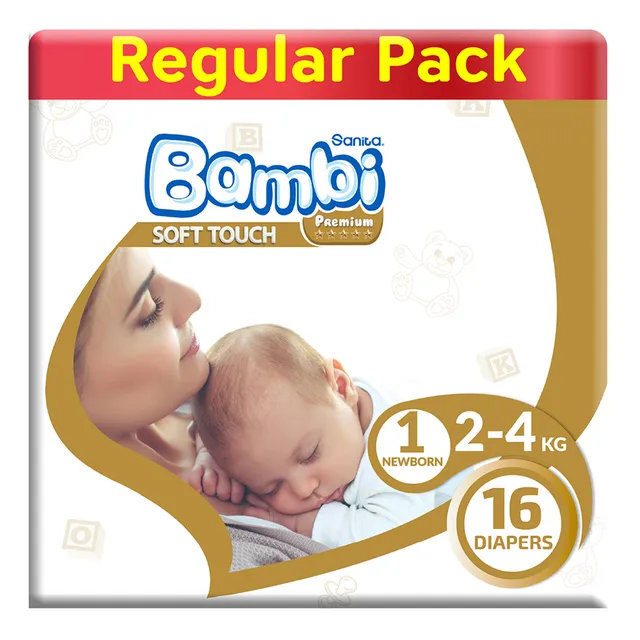 Sanita Bambi Premium Soft Touch Newborn Baby Diapers Size 1, 2-4kg 16 pcs