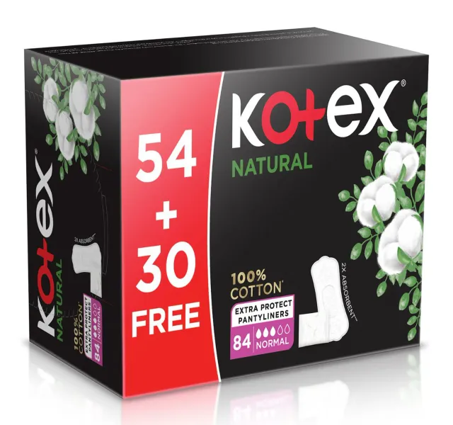 Kotex Natural Panty Liners 100 Cotton Normal Size 84 Pcs