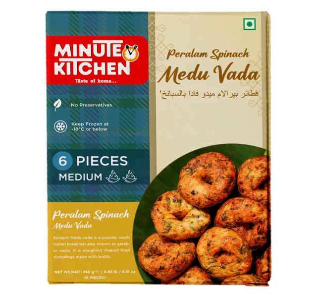Minute Kitchen Frozen Peralam Spinach Medu Vada Medium 6 pcs 250 g