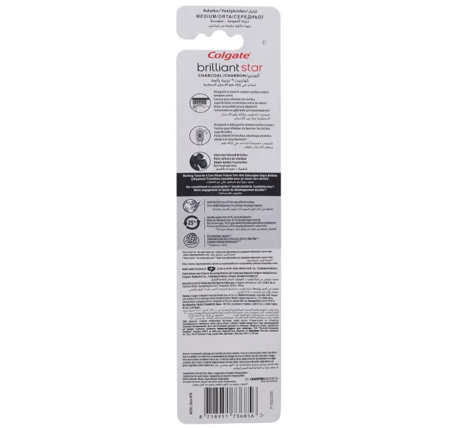Colgate Brilliant Star Charcoal Toothbrush Medium 2 Pack