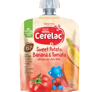 Nestle Cerelac Baby Food Sweet Potato, Banana & Tomato Puree Pouch from 6 Months 90 g