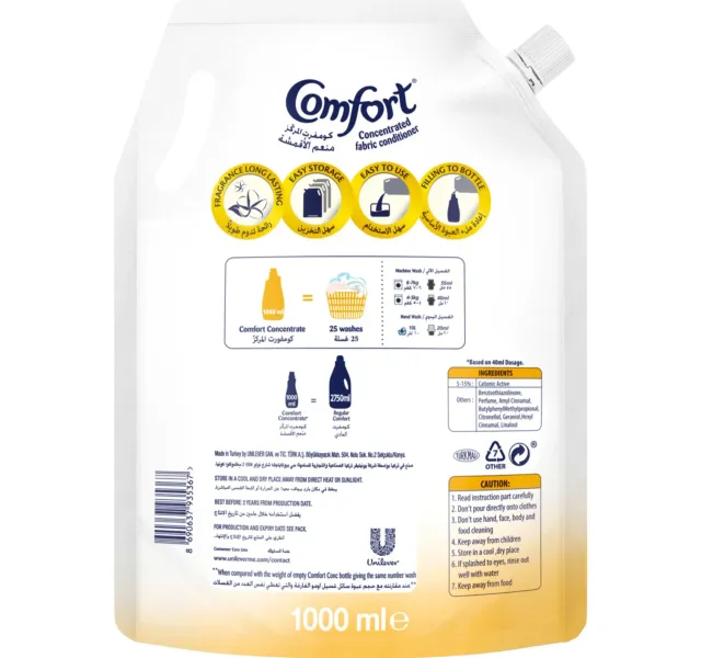 Comfort Concentrated Fabric Conditioner Pouch With Honeysuckle Scent 1 Litre