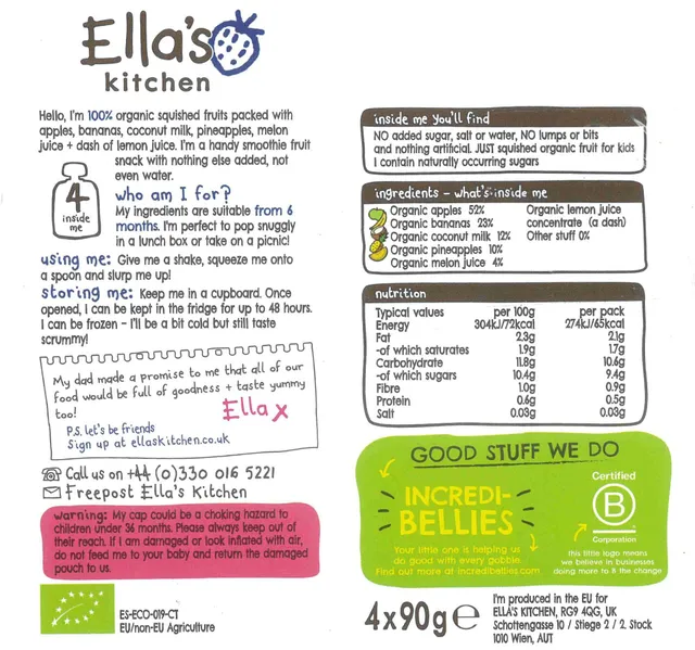 Ella S Kitchen Organic The White One Squished Smoothie Fruits From 6 Months Baby Food 90 G