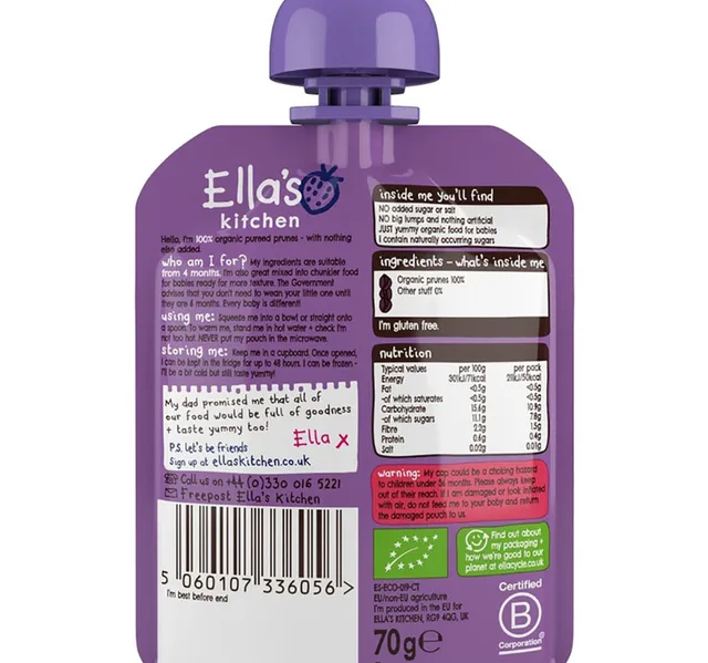 Ella S Kitchen Organic Prunes Baby Food 70 G