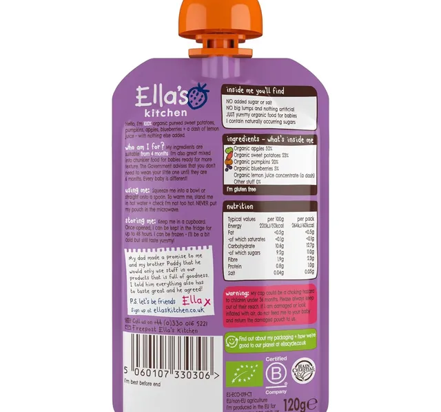 Ella's Kitchen Organic Sweet Potatoes, Pumpkins, Apples + Blueberries Baby Food 120 g