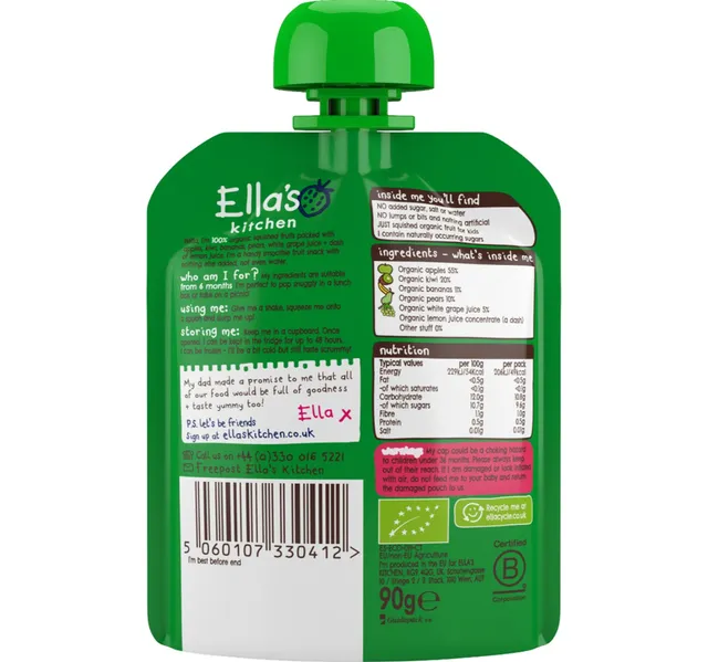 Ella S Kitchen Organic The Green One Squished Smoothie Fruits Baby Food 90 G