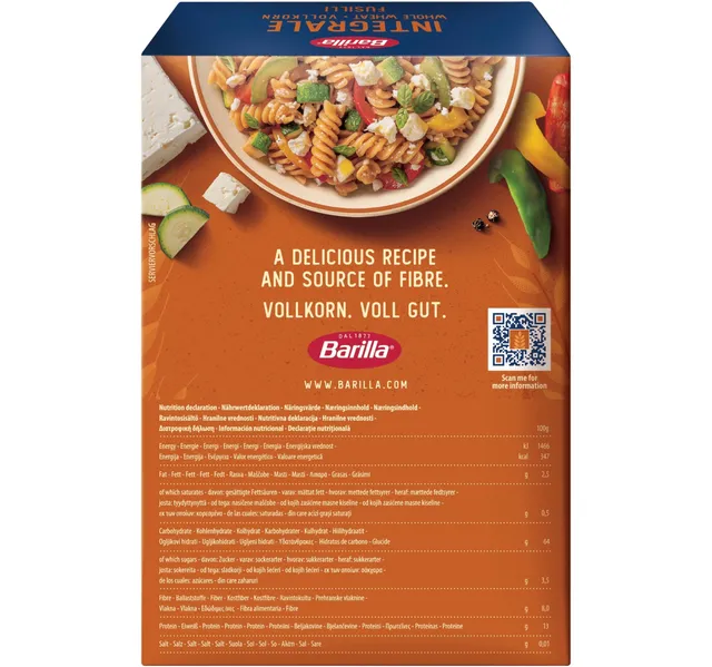 Barilla Whole Wheat Integral Fusilli Pasta 500 G