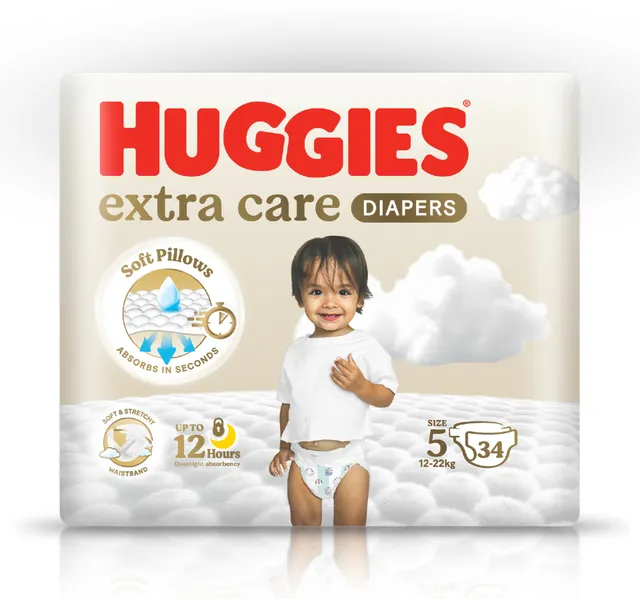 Huggies Extra Care Baby Diaper Size 5 12-22 kg Value Pack 34 pcs