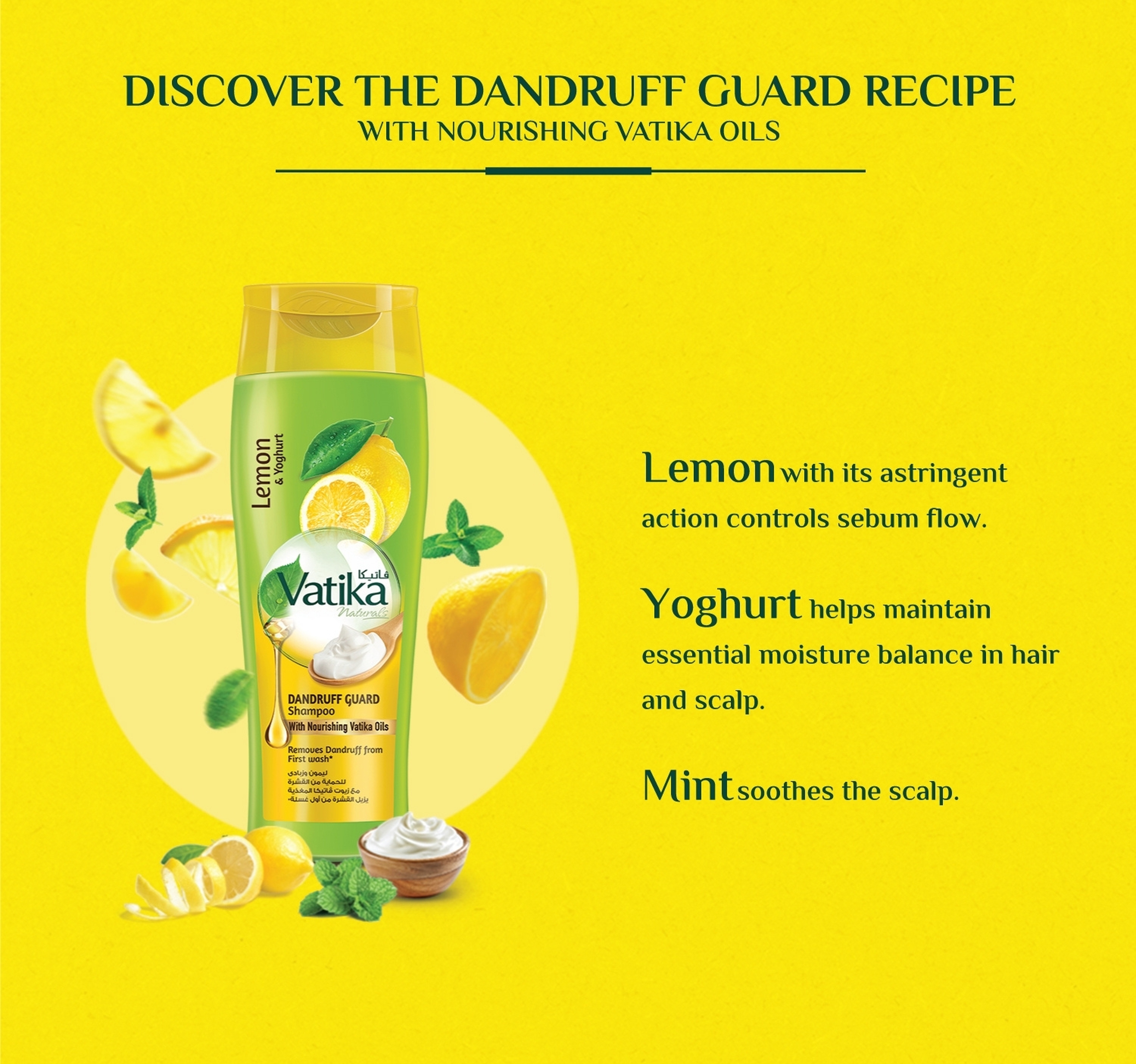 Vatika Naturals Dandruff Guard Shampoo Lemon Yoghurt Removes Dandruff From