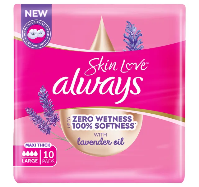 Always Skin Love Maxi Thick Large Sanitary Pads With Lavender Oil 10 Pcs