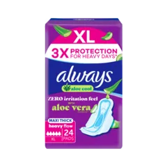 Always Aloe Cool Pads For Heavy Days Xl Maxi Thick Sanitary Pads 24 Pads