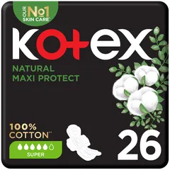 Natural Maxi Protect Super Sanitary Pads with Wings 100% Cotton