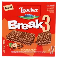 Loacker Break3 Hazelnut Cream Wafer 4 × 19 G