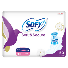 Sofy Soft And Secure Cotton Feel Maxi Compressed Large With Wings Value Pack 50 Pads