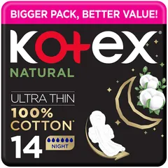 Natural Ultra Thin Night Sanitary Pads with Wings 100% Cotton